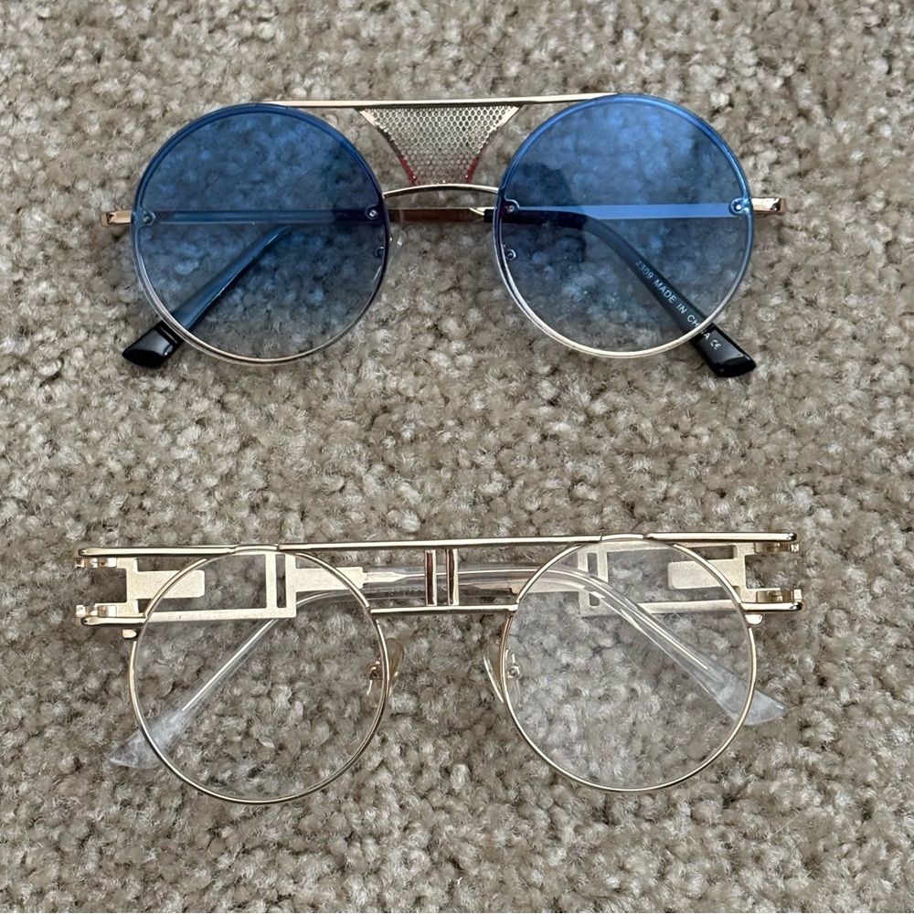 Stylish Round Sunglasses Set with Blue and Clear Lenses